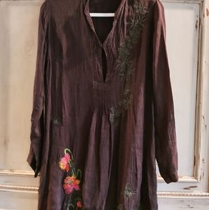 Johnny Was Chocolate Brown Embroidered Tunic S / M